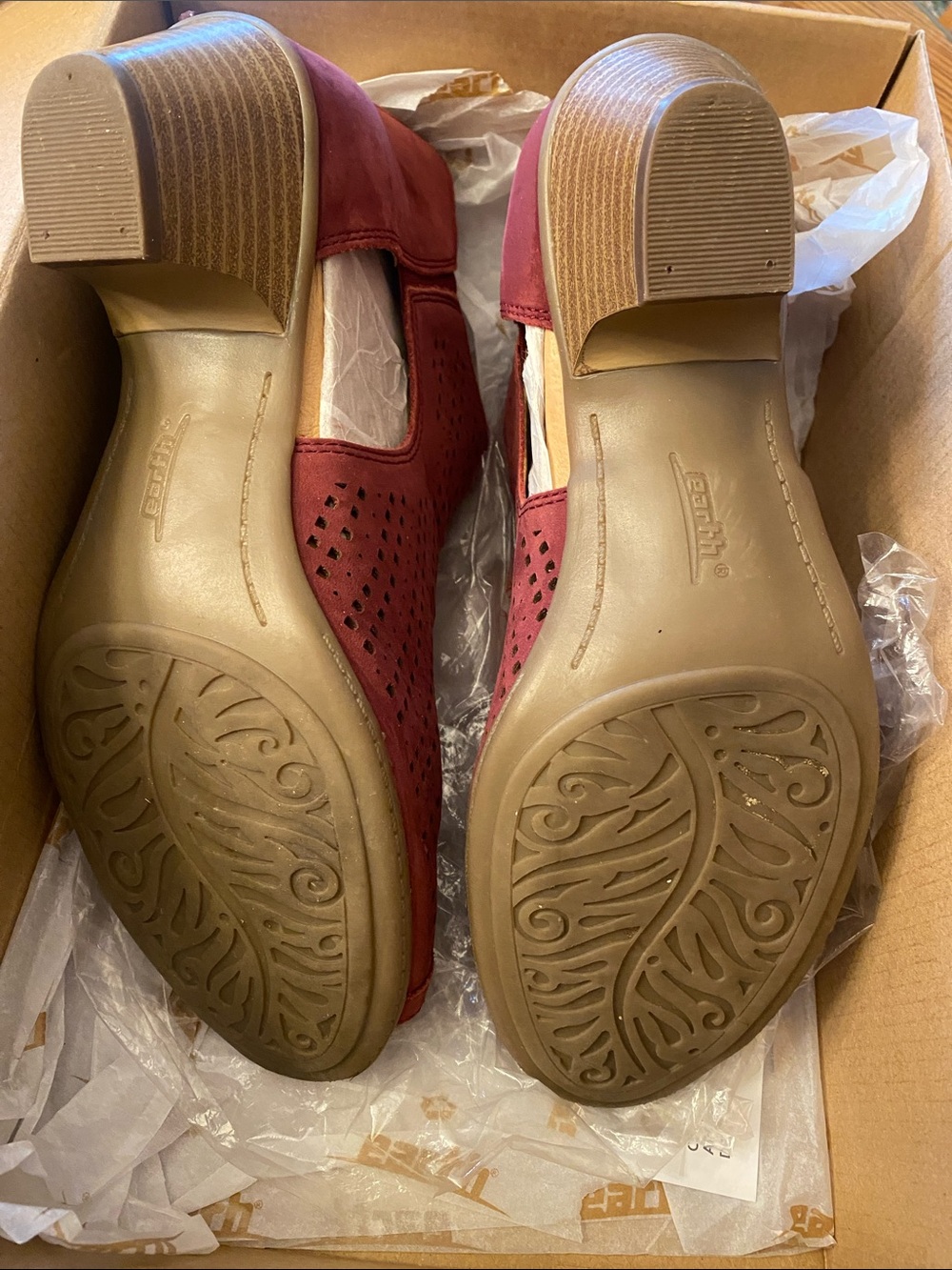 Earth Burgundy Perforated Peep-Toe Mules - Picture 3 of 4